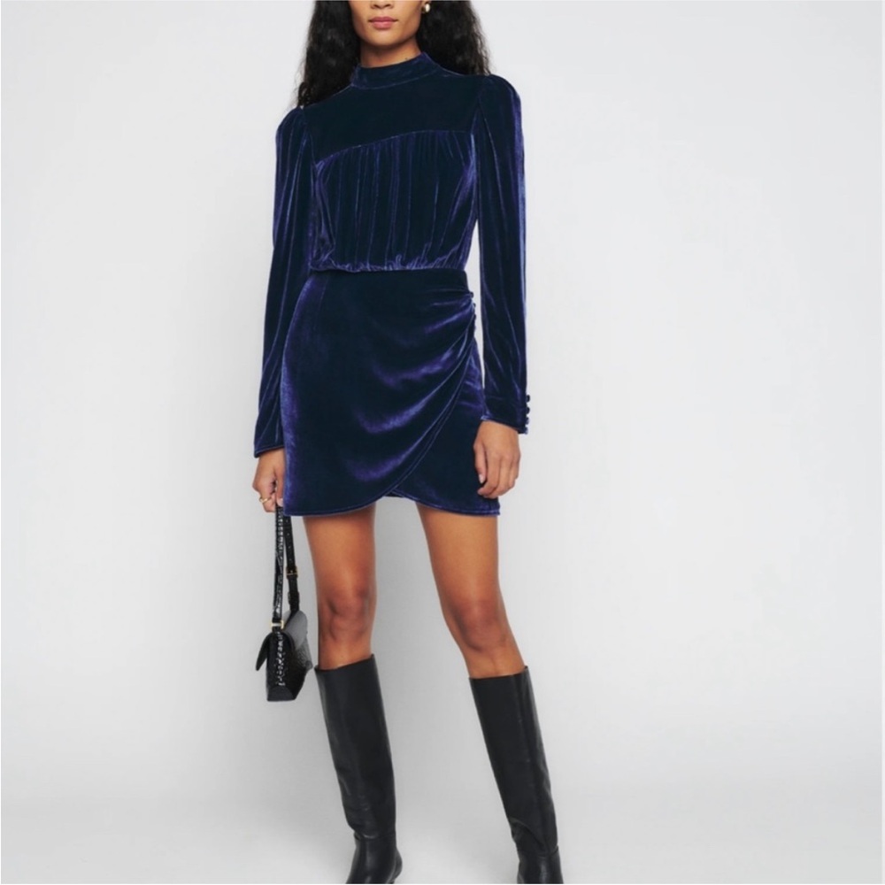 Reformation Evora Velvet Blue Dress size 8 NWT